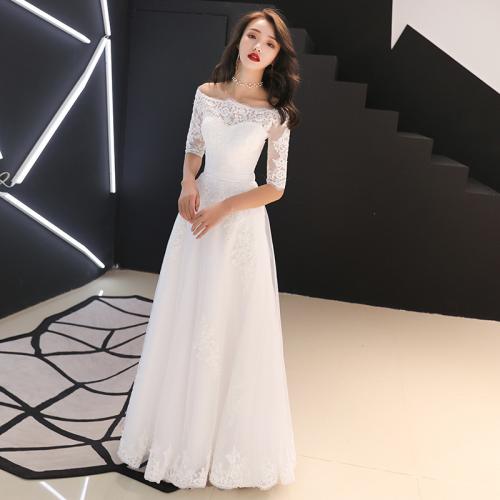 Polyester Off Shoulder & Slim Long Evening Dress patchwork Solid PC