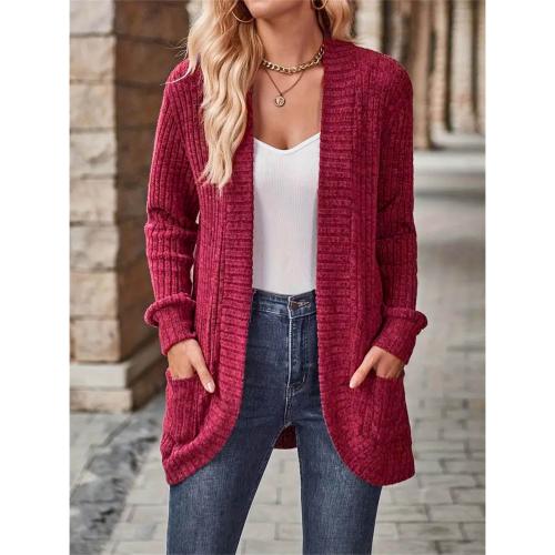 Polyester Women Cardigan & loose & with pocket PC