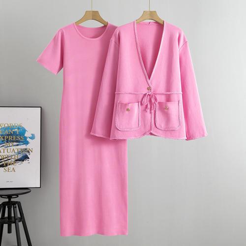 Viscose Fiber & Polyester Slim Two-Piece Dress Set Solid : Set