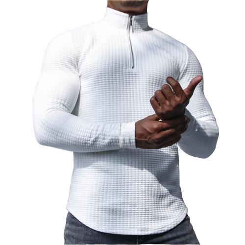 Polyester & Cotton Men Long Sleeve T-shirt jacquard Solid PC