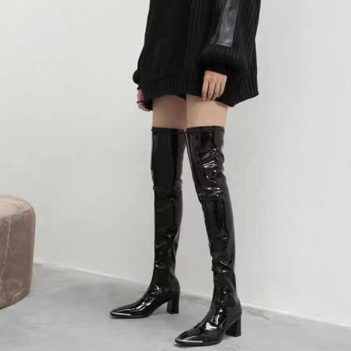 PU Leather chunky Boots hardwearing black Pair