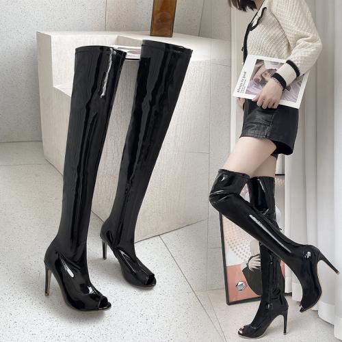 Patent Leather Stiletto Boots hardwearing black Pair