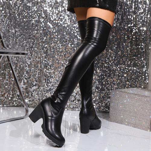 Cuir verni Bottes Noir Paire