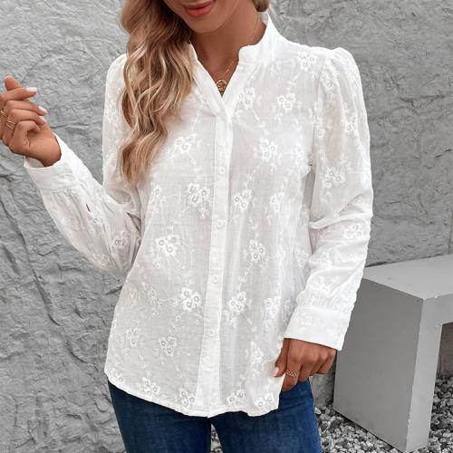 Polyester Women Long Sleeve Shirt slimming white PC