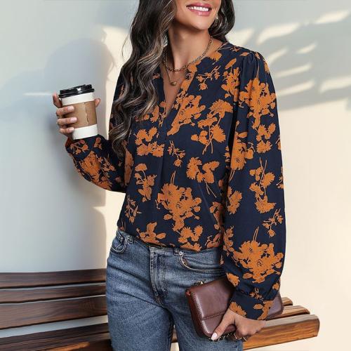 Polyester Women Long Sleeve Shirt slimming printed PC