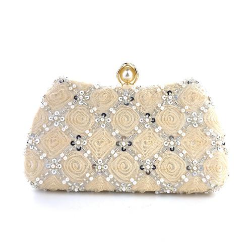 Polyester Easy Matching Clutch Bag with chain Sequin & Plastic Pearl floral PC