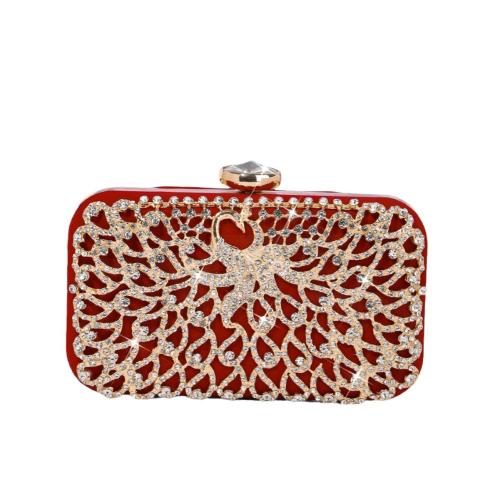 Satin & Suede Easy Matching Clutch Bag with chain & with rhinestone red PC