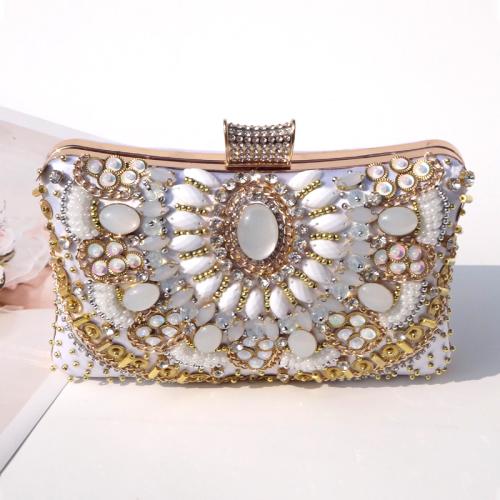 Acrylic & Polyester Easy Matching Clutch Bag with rhinestone gold PC