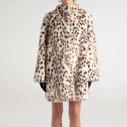 Artificial Fur Plus Size Women Overcoat mid-long style & thermal leopard coffee PC