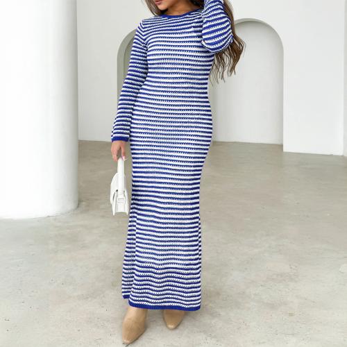 Polyester Slim & long style Autumn and Winter Dress printed striped PC