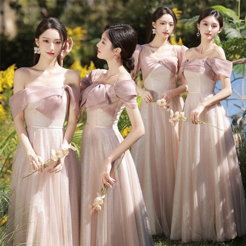 Polyester Plus Size Long Evening Dress  patchwork pink PC