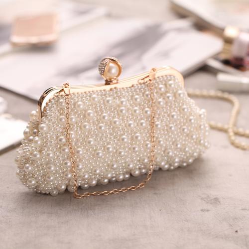 Kunststoffperle & Polyester Clutch Bag, Beige,  Stück