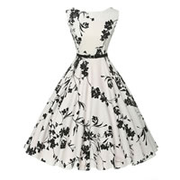 Polyester One-piece Dress & with belt printed floral white PC
