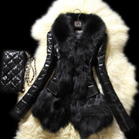 PU Leather long front short back & Plus Size Women Overcoat patchwork black PC