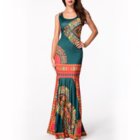 Polyester One-piece Dress & floor-length printed green PC