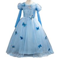 Pleuche & Gauze Children Princess Costume & for girl printed butterfly pattern sky blue PC