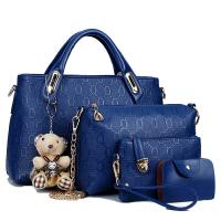 PU Leather Bag Suit with Polyester four pieces with little bear doll Solid 