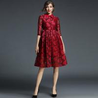 Lace A-line One-piece Dress mid-long style & hollow & knee-length patchwork floral PC