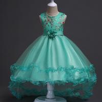 Polyester with flower & zipper & Princess Girl One-piece Dress & for girl & short front long back Solid PC