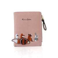 PU Leather Concise Wallet Cute & soft surface & embroidered animal prints PC