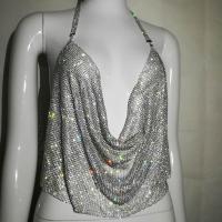 Zinc Alloy Crop Top Tank Top deep V & backless & off shoulder & with rhinestone patchwork Solid : PC