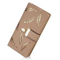 PU Leather Clutch Wallet soft surface & hollow Polyester leaf pattern PC