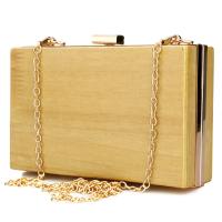 Wood & Zinc Alloy Box Bag Clutch Bag attached with hanging strap Solid gold PC