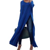 Mixed Fabric & Cotton long style Women Three Quarter Sleeve T-shirt side slit & off shoulder plain dyed Solid PC