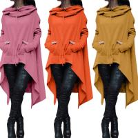 Cotton long style & Plus Size Women Sweatshirts irregular & autumn and winter design & loose Polyester patchwork Solid PC