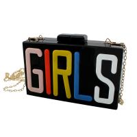 Acrylic Box Bag & Evening Party Clutch Bag attached with hanging strap Polyester letter black PC