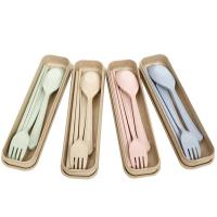 Wheat Straw & Polypropylene-PP Cutlery Set three piece Fork & Chopsticks & Spoon Solid Set