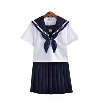 Nylon Schoolgirl Costume & breathable tie & skirt & top patchwork Solid blue and white Set