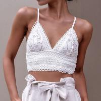 Polyester Crop Top Camisole deep V & backless patchwork Solid white PC