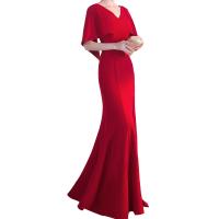 Polyester & Cotton floor-length & Mermaid Long Evening Dress side slit & padded patchwork Solid PC