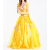 Spandex Women Halloween Cosplay Costume large hem design & backless glove & skirt patchwork Solid yellow PC