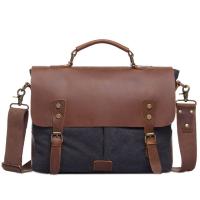 Crazy Horse Leather & Canvas Handbag large capacity & hardwearing & attached with hanging strap Polyester Cotton patchwork PC