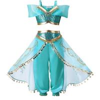 Polyester & Cotton Children Halloween Cosplay Costume Pants & top patchwork Solid blue Set