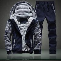 Polyester With Siamese Cap & Plus Size Men Casual Set & thick fleece & thermal Pants & coat patchwork PC