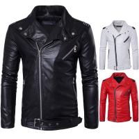 PU Leather Slim Men Jacket & thermal patchwork Solid PC