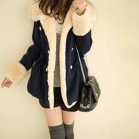 Woollen Cloth Women Overcoat mid-long style & slimming & thermal Cotton patchwork Solid PC