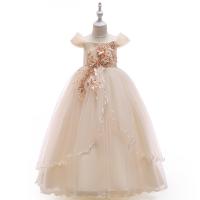 Polyester Ball Gown Girl One-piece Dress with bowknot & large hem design & backless Gauze & Cotton floral PC