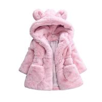 Children Girls Winter Christmas Coat Rabbit Hair & Polyester With Siamese Cap Girl Coat thicken & thermal Cotton patchwork Solid Thicken Warm Outerwear Hooded Snowsuit Baby Kids Jacket
