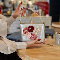 Plush & Polyester & Cotton Box Bag Clutch Bag with chain & attached with hanging strap & with rhinestone Rhinestone floral PC