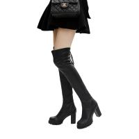 Synthetic Leather heighten Knee High Boots anti-skidding & thermal Solid black PC