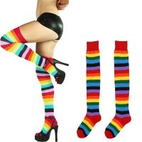 Polyester Women Knee Socks antifriction & sweat absorption & breathable striped multi-colored Pair