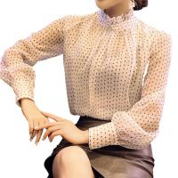 Slim Women Long Sleeve Blouses, Chiffon & Cotton long lantern sleeve, mandarin collar, printed, dot, more colors for choice