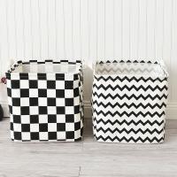 Cotton Linen foldable & Waterproof Storage Basket for storage printed white and black PC