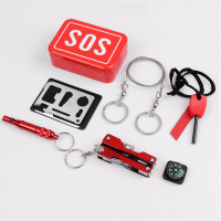 Iron Outdoor & Multifunction First Aid Kit multiple pieces SOS Whistle & Compass & Foldable Knife red PC