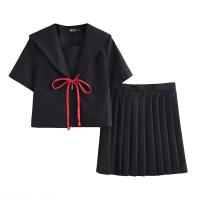 Polyester Schoolgirl Costume with bowknot  skirt & top Solid black Set