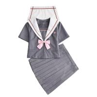 Polyester Schoolgirl Costume  Cotton skirt & top gray PC